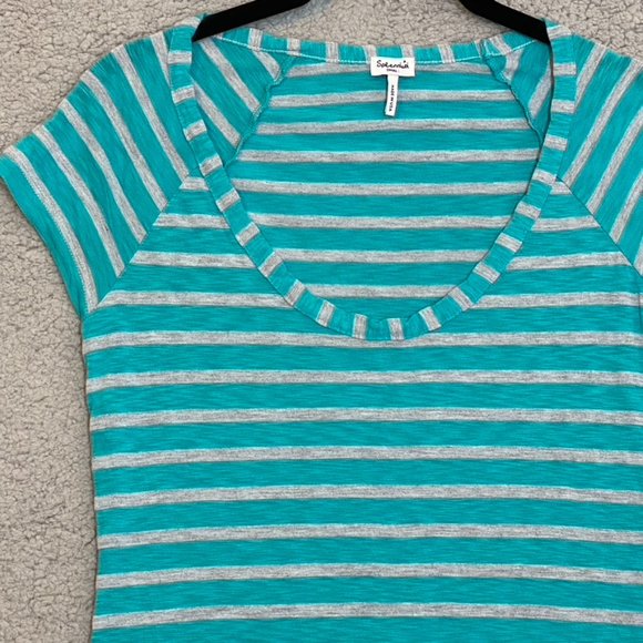 Splendid Soft Semi-Sheer Short Sleeve T-Shirt Striped Aqua/Gray Small - Picture 8 of 8